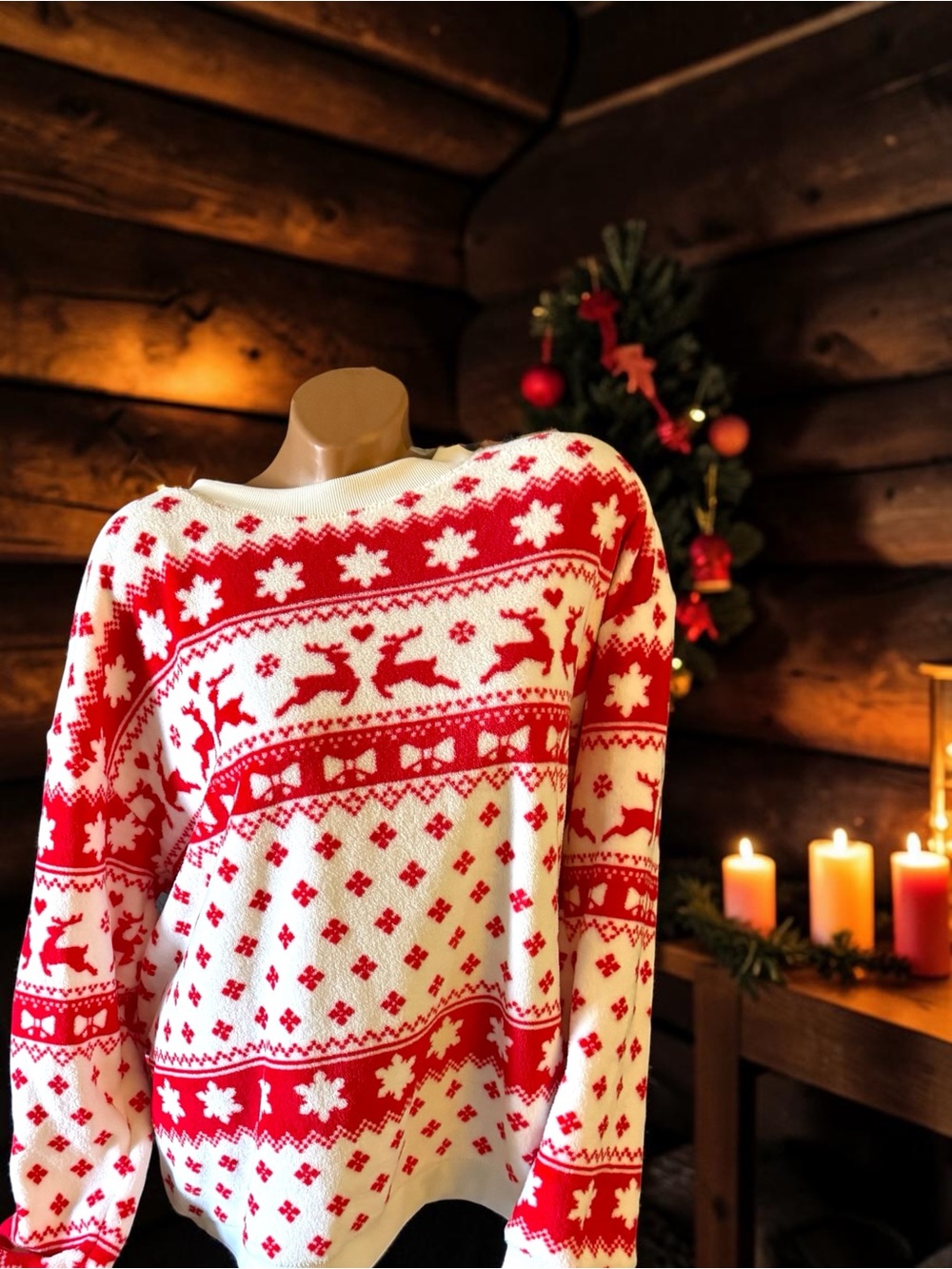 Holiday Time l Red & White Reindeer Sweater - Women l XXL l EUC